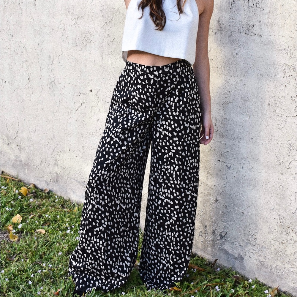 Spotted Black Wide Leg Pants